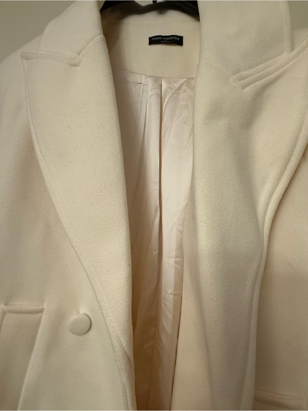 naked wardrobe Ivory Long Double-Breasted Wool Coat - Picture 6 of 7
